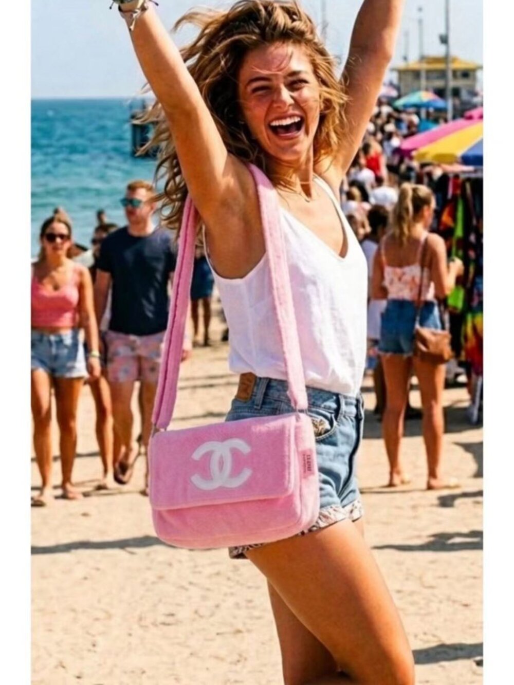 Chanel Precision Pink Terry Cloth Crossbody Bag - Picture 2 of 5
